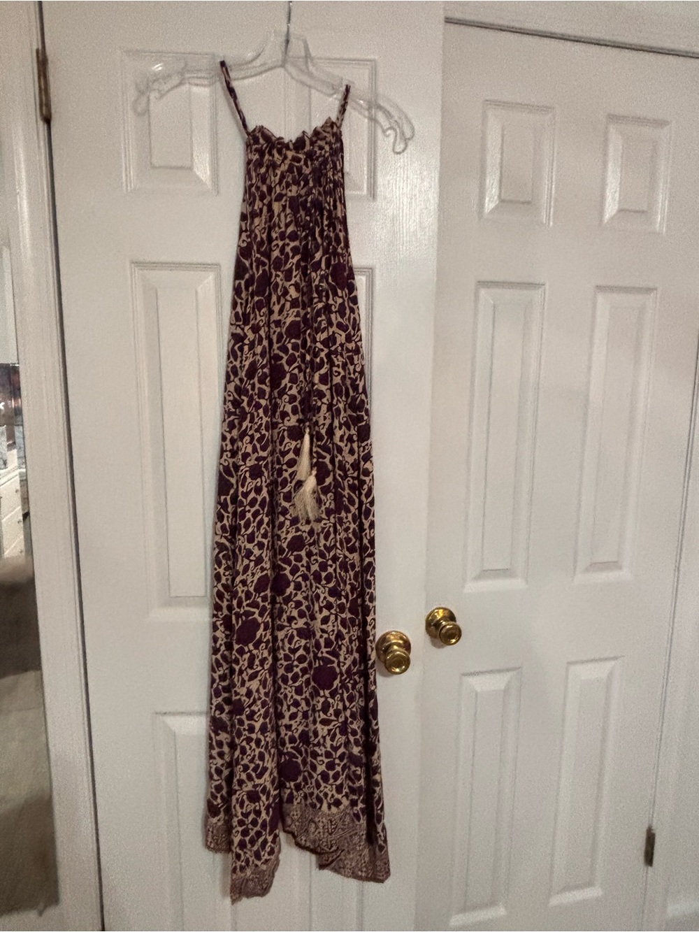 Natalie Martin Burgundy and Beige Printed Maxi dress